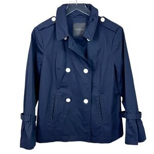 NWOT Talbots Navy Double Breasted Cotton Peacoat Gathered Bell Sleeves Women's M